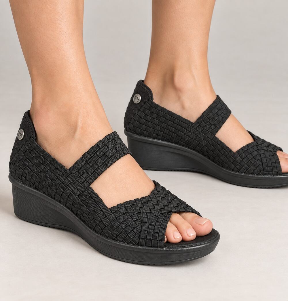 Bernie Mev Comfi Yael Sandals EU 36/US 5 Black Woven Memory Foam Wedges